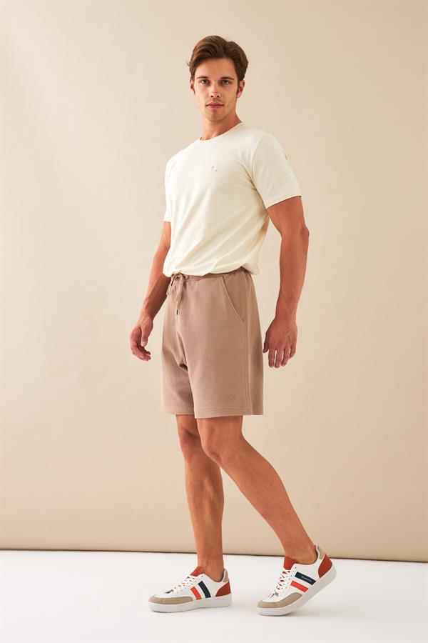 Escetic Açık Kahve Erkek Casual Rahat Kalıp Nefes Alabilen ABD Pike Kumaş Spor Şort B1502