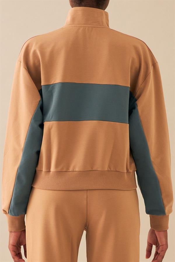 Escetic Açık Kahve Kadın Casual Dik Yaka Nefes Alan 2 İplik 4 Mevsim Spor Eşofman Takımı A3132