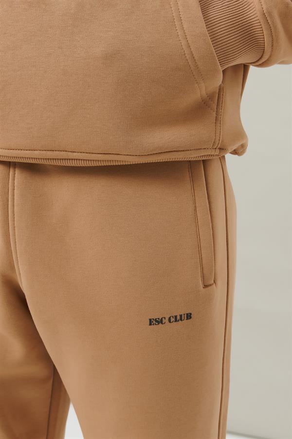 Escetic Açık Kahve Polarlı Rahat Kalıp Kalın Kışlık Erkek Eşofman Takımı A3138