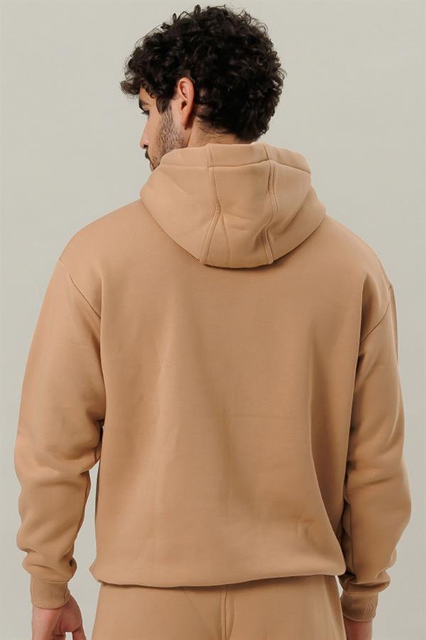 Escetic Açık Kahve Polarlı Rahat Kalıp Kalın Kışlık Erkek Eşofman Takımı A3138