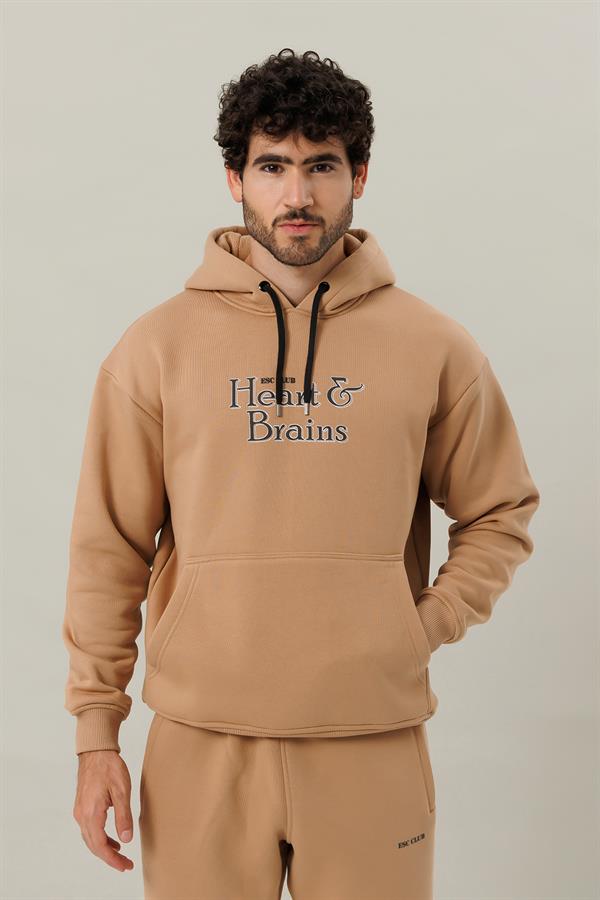 Escetic Açık Kahve Polarlı Rahat Kalıp Kalın Kışlık Erkek Eşofman Takımı A3138