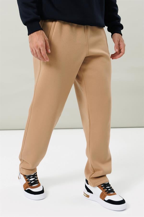 Escetic Açık Kahve Rahat Kalıp 3 İplik İçi Polarlı Kışlık Kalın Erkek Eşofman Altı B1590