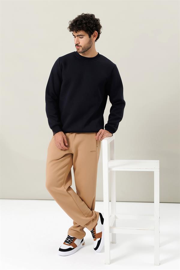 Escetic Açık Kahve Rahat Kalıp 3 İplik İçi Polarlı Kışlık Kalın Erkek Eşofman Altı B1590