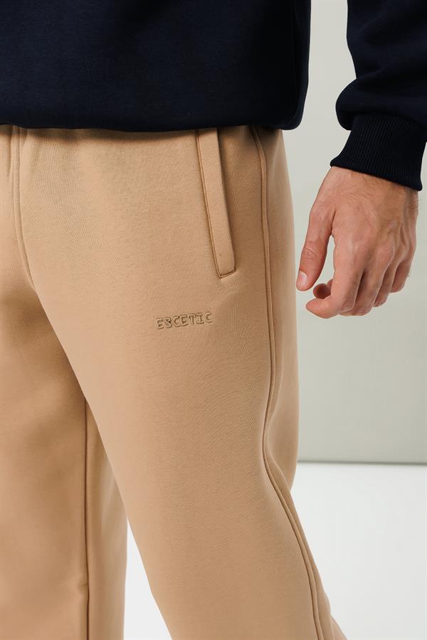 Escetic Açık Kahve Rahat Kalıp 3 İplik İçi Polarlı Kışlık Kalın Erkek Eşofman Altı B1590