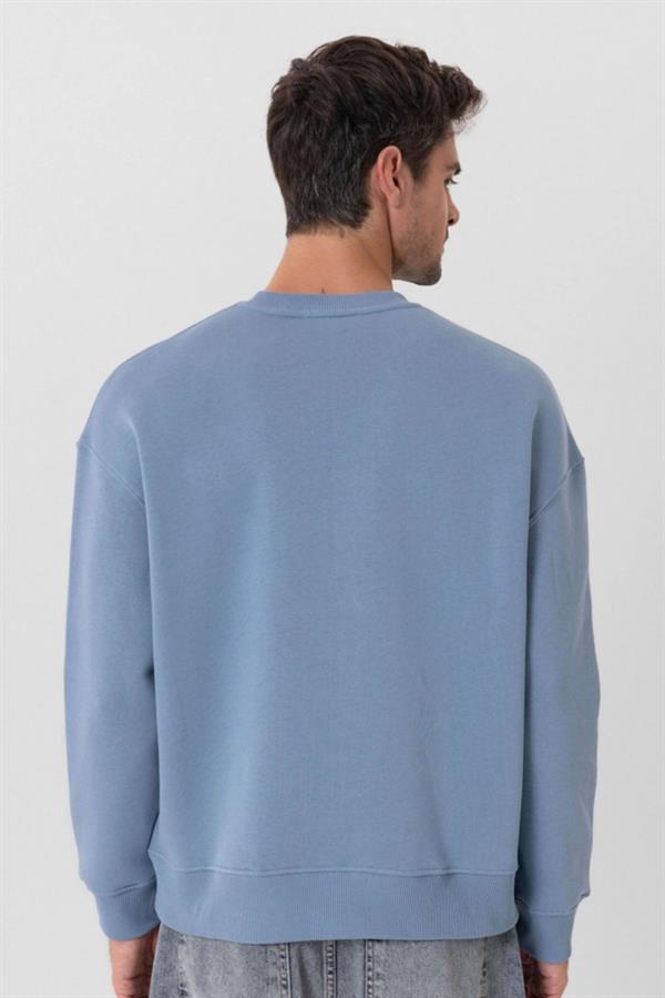 Escetic Açık Mavi İçi Polarlı 3 İplik Oversize Erkek Sweatshirt T0129