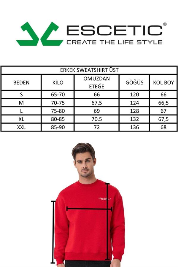 Escetic Ekru İçi Polarlı 3 İplik Oversize Erkek Sweatshirt T0129