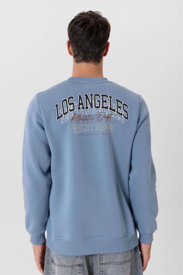 Escetic Açık Mavi Kalın İçi Polarlı O Yaka Regular Kalıp Kışlık Erkek Sweatshirt T0137