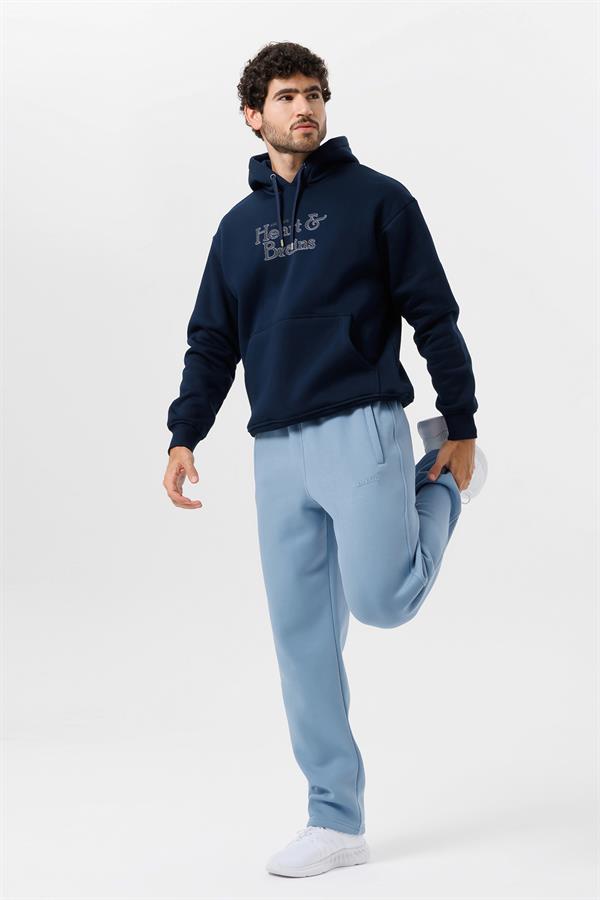 Escetic Açık Mavi Rahat Kalıp 3 İplik İçi Polarlı Kışlık Kalın Erkek Eşofman Altı B1590