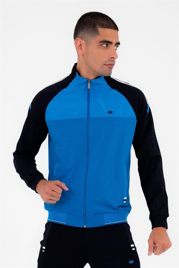 Escetic Bayrak Mavisi Erkek Dik Yaka Süper 2 İplik Kumaş 4 Mevsim Spor Slimfit Eşofman Takımı 6733