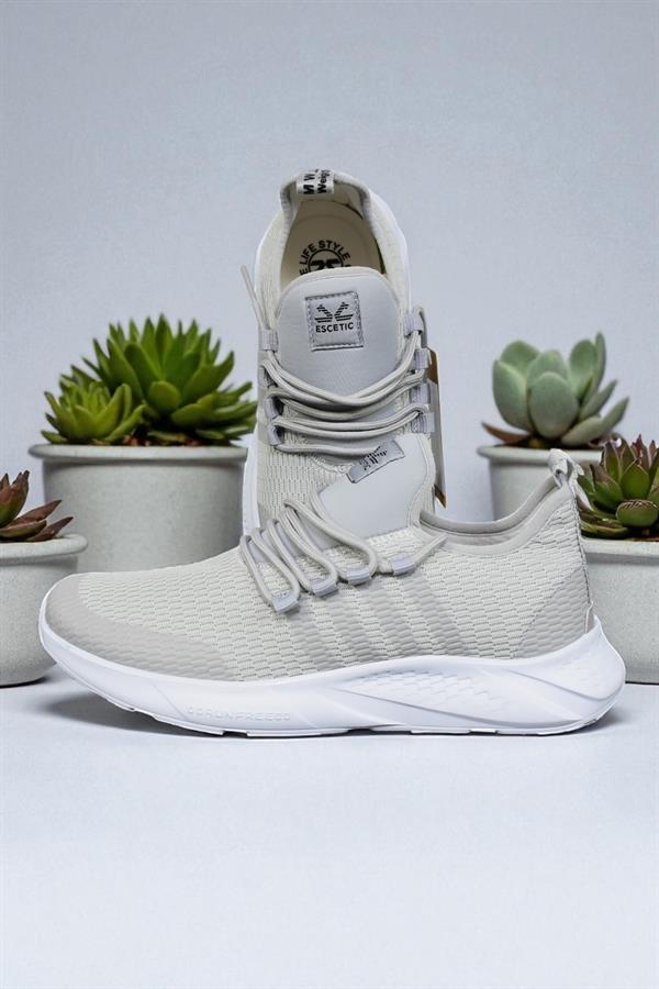 Escetic Bej Beyaz Erkek Sneaker, Nefes Alabilen Erkek Spor Ayakkabı, Hafif Yürüyüş Ayakkabısı AY0006