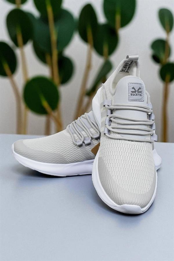 Escetic Bej Beyaz Erkek Sneaker, Nefes Alabilen Erkek Spor Ayakkabı, Hafif Yürüyüş Ayakkabısı AY0006