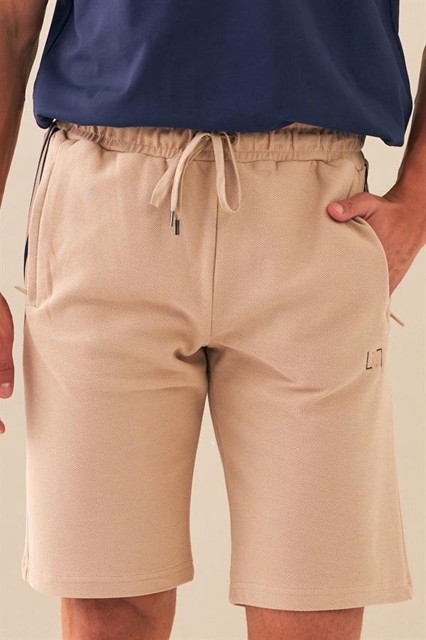 Escetic Bej Erkek Casual Rahat Kalıp %100 Pamuk Nefes Alabilen Petek Süprem Kumaş Spor Şort B1540