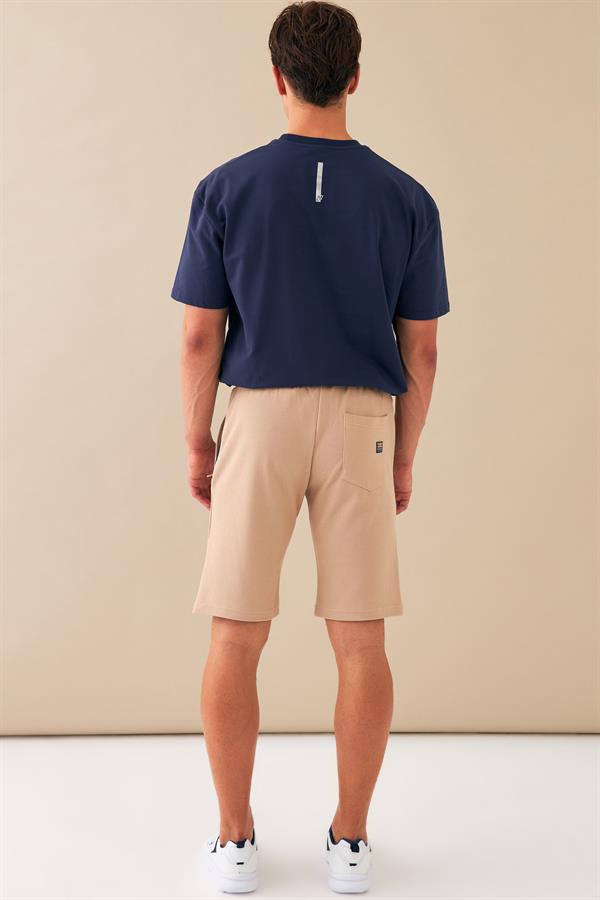 Escetic Bej Erkek Casual Rahat Kalıp %100 Pamuk Nefes Alabilen Petek Süprem Kumaş Spor Şort B1540