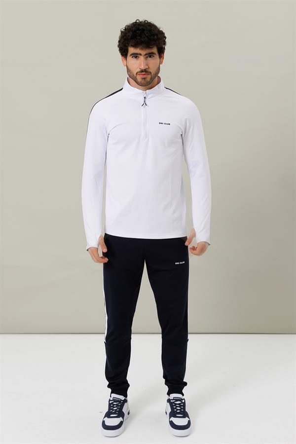 Escetic Beyaz 2 Cepli Dik Yaka 4 Mevsim Micro Şardonlu Dalgıç Kumaş Slimfit Erkek Eşofman Takımı A3139