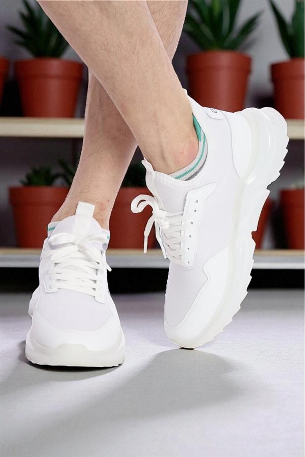 Escetic Beyaz Erkek Anorak Gövde Yazlık Jel Taban Sneaker Spor Ayakkabı AY0013