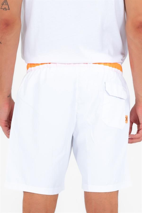 Escetic Beyaz Erkek Casual 3 Cepli Maraton Kumaş Deniz Fitnes File Astarlı Spor Şort B1378