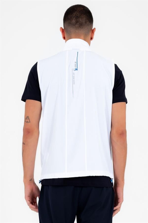 Escetic Beyaz Erkek Dik Yaka Spor Likra Nefes Alabilen 4 Cepli Yazlık Slimfit Yelekli Eşofman Takımı 6921