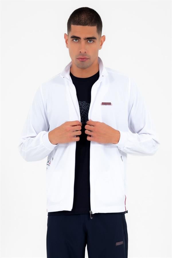 Escetic Beyaz Erkek Dik Yaka Spor Likra Nefes Alabilen 4 Cepli Yazlık Slimfit Spor Eşofman Takımı 6943