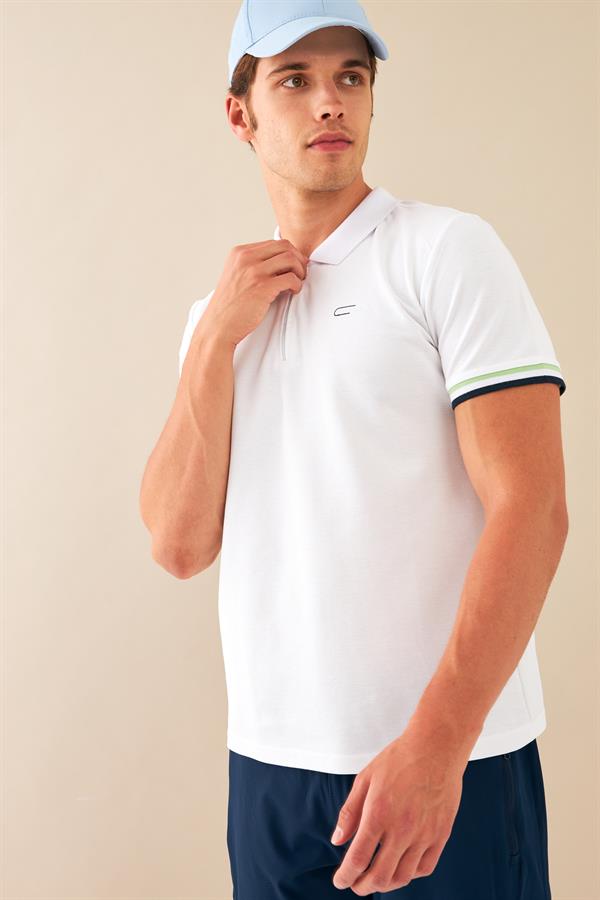 Escetic Beyaz Erkek Regular Kalıp ABD Pike Nefes Alabilen Polo Yaka T-Shirt T0080