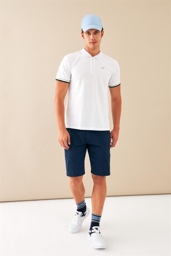 Escetic Beyaz Erkek Regular Kalıp ABD Pike Nefes Alabilen Polo Yaka T-Shirt T0080