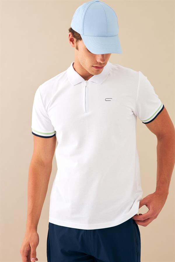 Escetic Beyaz Erkek Regular Kalıp ABD Pike Nefes Alabilen Polo Yaka T-Shirt T0080