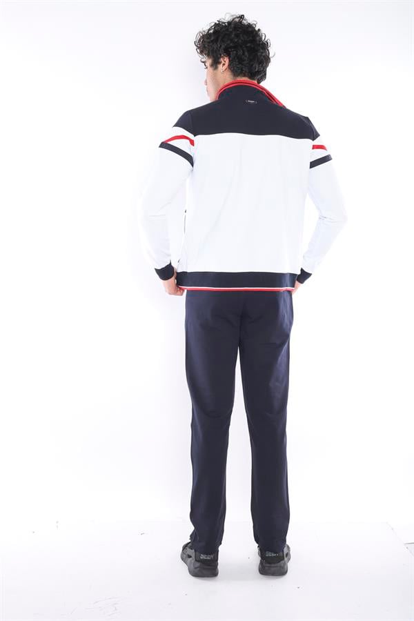 Escetic Beyaz Erkek Spor 4 Cepli 2 İplik 4 Mevsim Nefes Alabilen Battal Eşofman Takımı 6654