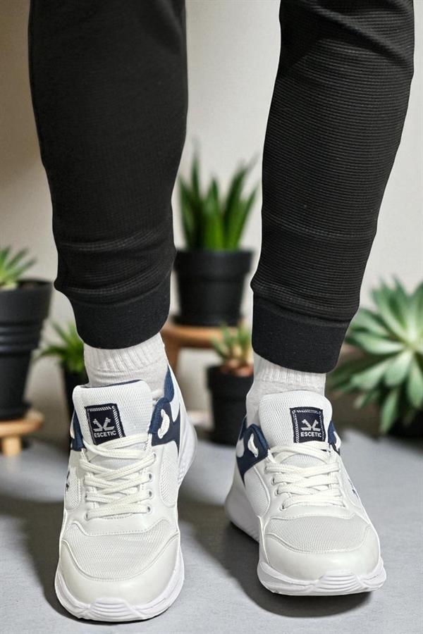 Escetic Beyaz Lacivert Erkek Anorak Gövde Yazlık Sneaker Hafif Spor Ayakkabı AY0012