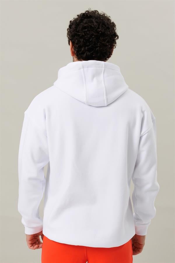 Escetic Beyaz Unisex 3 İplik Polarlı Kışlık Oversize Sweatshirt A3057