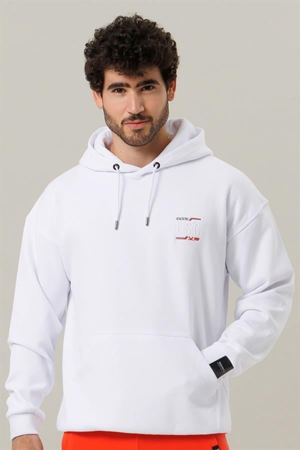 Escetic Beyaz Unisex 3 İplik Polarlı Kışlık Oversize Sweatshirt A3057