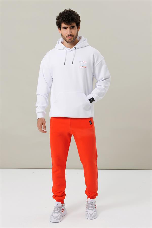 Escetic Beyaz Unisex 3 İplik Polarlı Kışlık Oversize Sweatshirt A3057