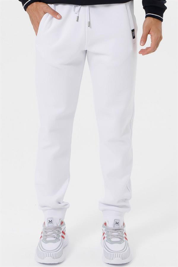Escetic Beyaz Kışlık Kalın 3 İplik Lastik Paça Slimfit Erkek Eşofman Altı B1127