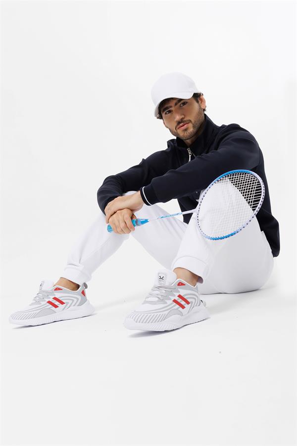 Escetic Beyaz Kışlık Kalın 3 İplik Lastik Paça Slimfit Erkek Eşofman Altı B1127