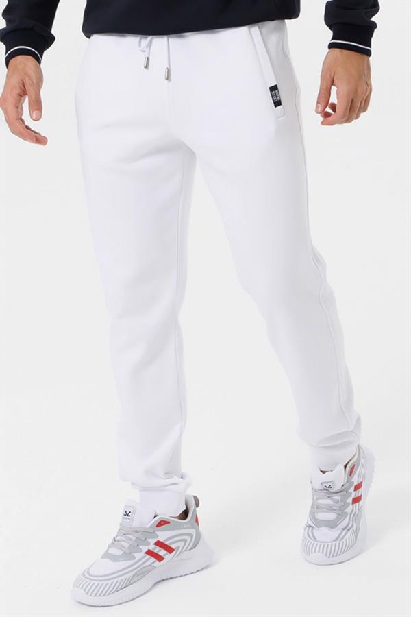 Escetic Beyaz Kışlık Kalın 3 İplik Lastik Paça Slimfit Erkek Eşofman Altı B1127