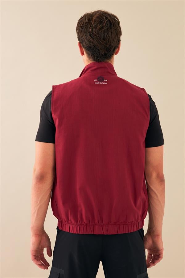 Escetic Bordo Erkek Nefes Alabilen Pamuklu Flamlı Dokuma Kumaş Keten Spor Yelek 6934