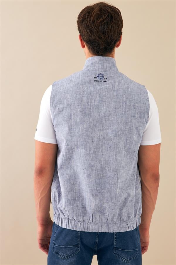 Escetic Buz Mavisi Erkek Nefes Alabilen Pamuklu Flamlı Dokuma Kumaş Keten Spor Yelek 6934