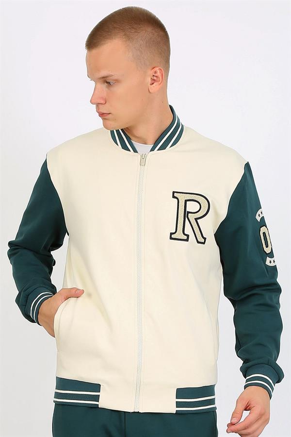 Escetic Ekru Süper Pamuk Polyester Casual Kalıp Erkek Sweatshirt Hoodie Kolej Sweati TK0070