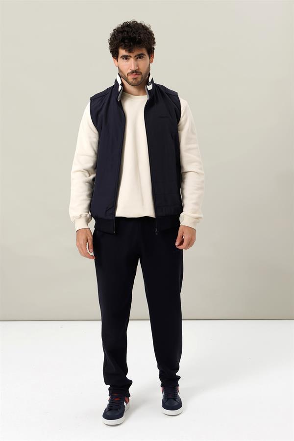 Escetic Ekru Casual Şardonlu Lakos 3 İplik Kumaş 5 Cepli, Üçlü, Yelekli Erkek Eşofman Takımı TK0062