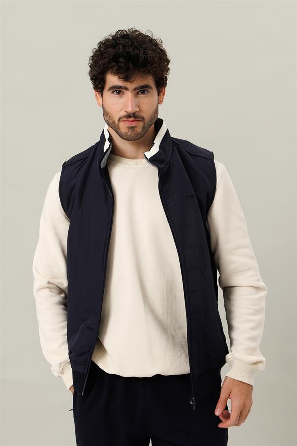 Escetic Ekru Casual Şardonlu Lakos 3 İplik Kumaş 5 Cepli, Üçlü, Yelekli Erkek Eşofman Takımı TK0062