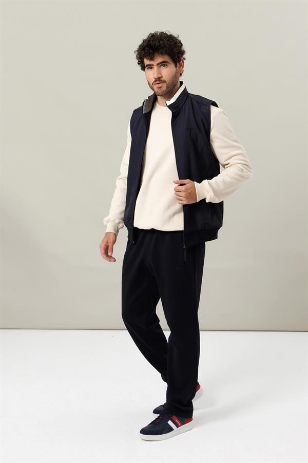 Escetic Ekru Casual Şardonlu Lakos 3 İplik Kumaş 5 Cepli, Üçlü, Yelekli Erkek Eşofman Takımı TK0062