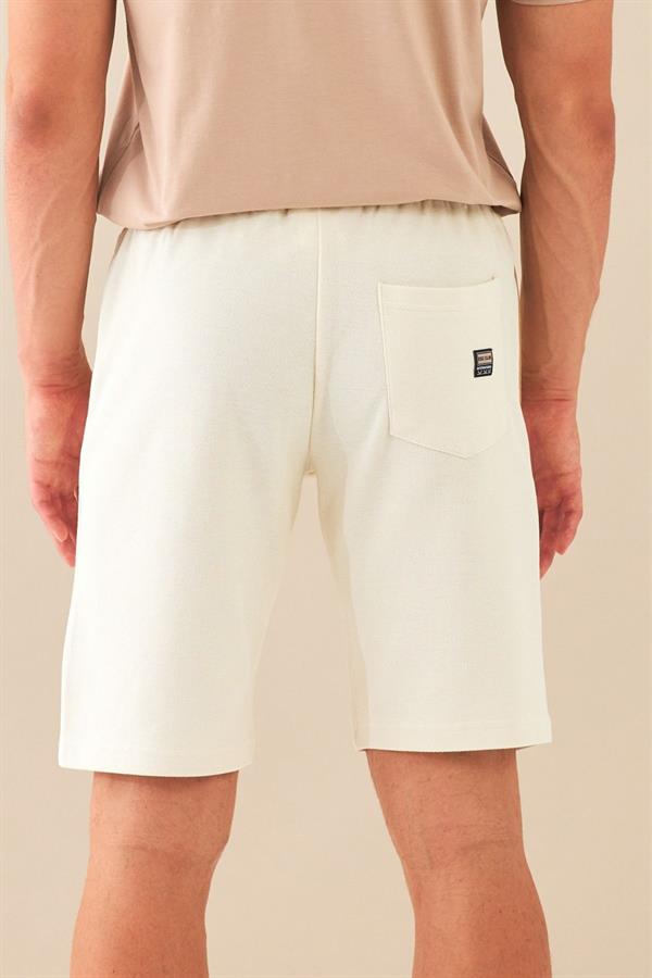 Escetic Ekru Erkek Casual Rahat Kalıp %100 Pamuk Nefes Alabilen Petek Süprem Kumaş Spor Şort B1540