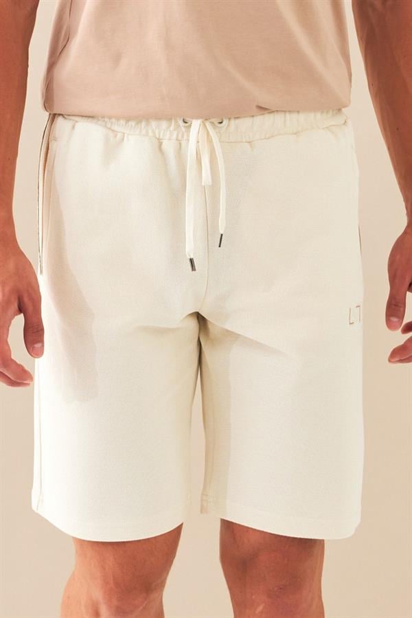 Escetic Ekru Erkek Casual Rahat Kalıp %100 Pamuk Nefes Alabilen Petek Süprem Kumaş Spor Şort B1540