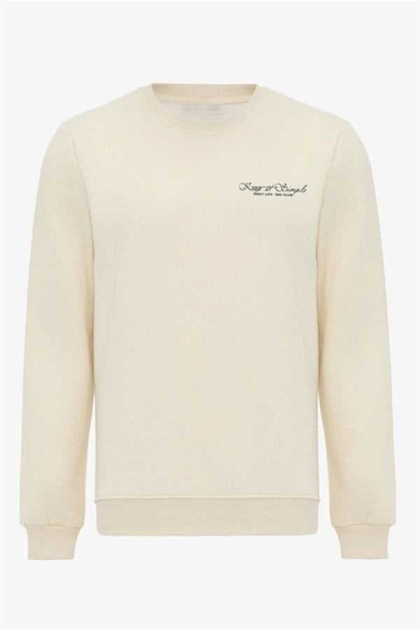 Escetic Ekru İçi Polarlı 3 İplik Oversize Erkek Sweatshirt T0129