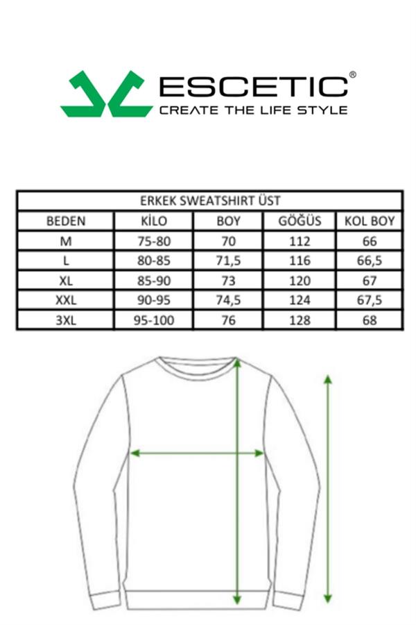 Escetic Ekru Kalın İçi Polarlı O Yaka Regular Kalıp Kışlık Erkek Sweatshirt T0136