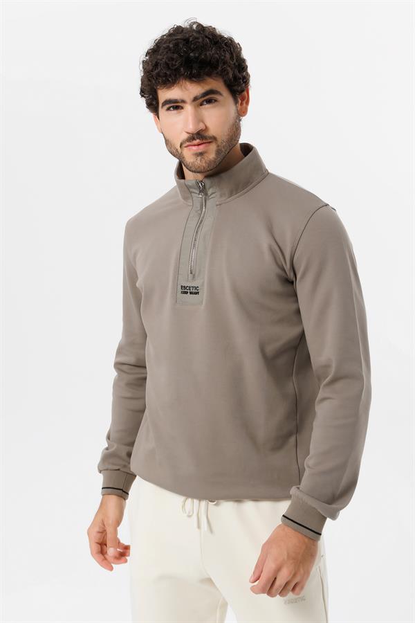 Escetic Erkek Açık Haki Double Face Kumaş Regular Kalıp 4 Mevsim Sweatshirt  T0117