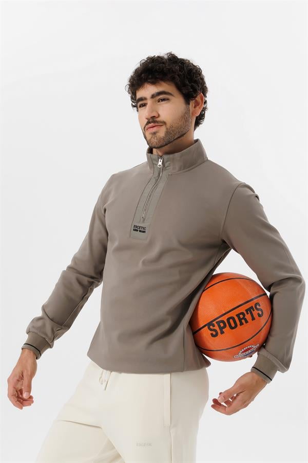 Escetic Erkek Açık Haki Double Face Kumaş Regular Kalıp 4 Mevsim Sweatshirt  T0117