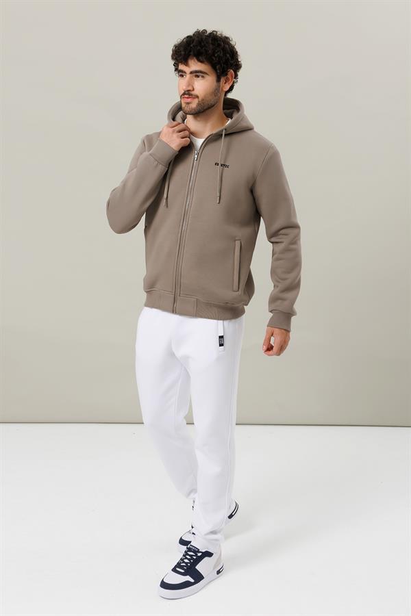 Escetic Erkek Açık Haki İçi Polarlı Kalın 3 İplik Casual Kalıp Erkek Sweatshirt Hoodie TK0084