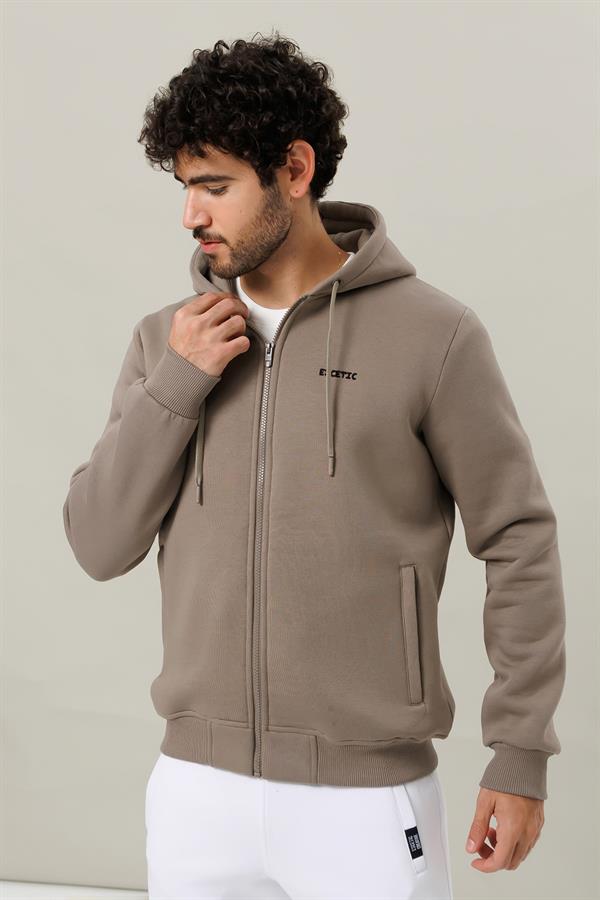 Escetic Erkek Açık Haki İçi Polarlı Kalın 3 İplik Casual Kalıp Erkek Sweatshirt Hoodie TK0084