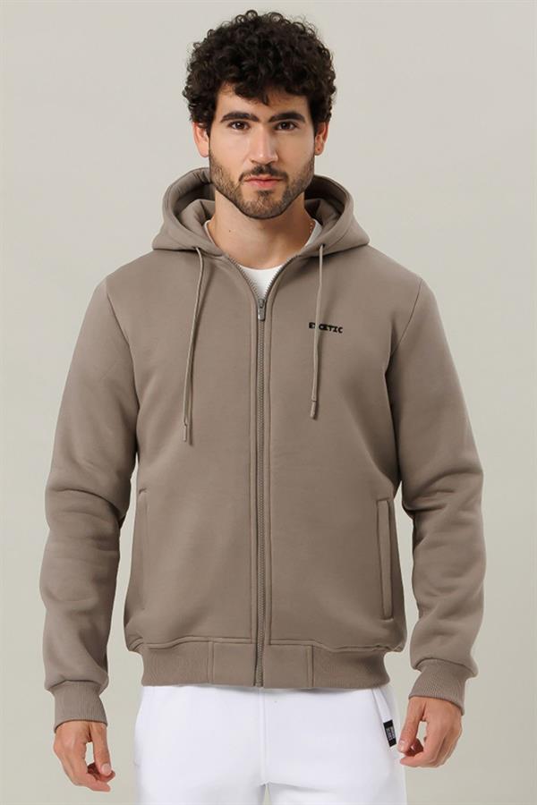 Escetic Erkek Açık Haki İçi Polarlı Kalın 3 İplik Casual Kalıp Erkek Sweatshirt Hoodie TK0084