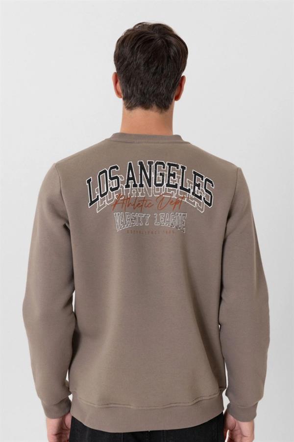 Escetic Açık Haki Kalın İçi Polarlı O Yaka Regular Kalıp Kışlık Erkek Sweatshirt T0137