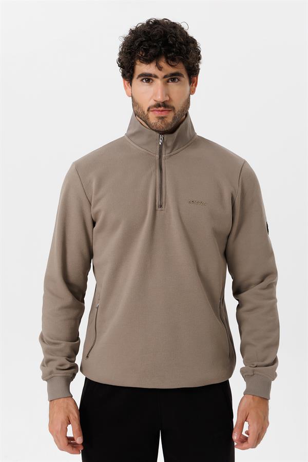 Escetic Erkek Açık Haki Kalın Polarlı Slimfit Kışlık Sweatshirt T0120